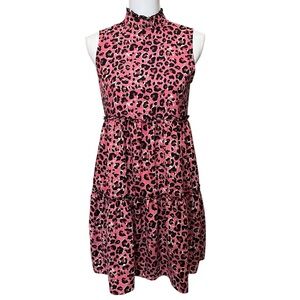 Uncle Frank Pink Leopard Print Sleeveless‎ Dress High Neck Animal Print Size XS